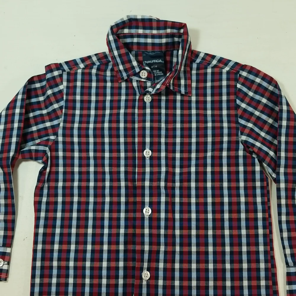 Nautica Kids Plaid Red Blue Button Down Shirt size 4T - Picture 3 of 8
